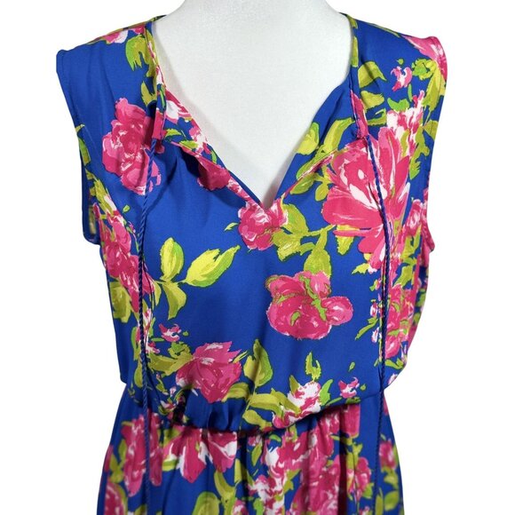 Q&A Size M Women Floral Sleeveless Midi Dress With Rope Tie Neck - Picture 4 of 9